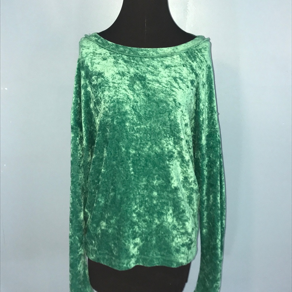 Free People Sea Green velour top size small NWT
